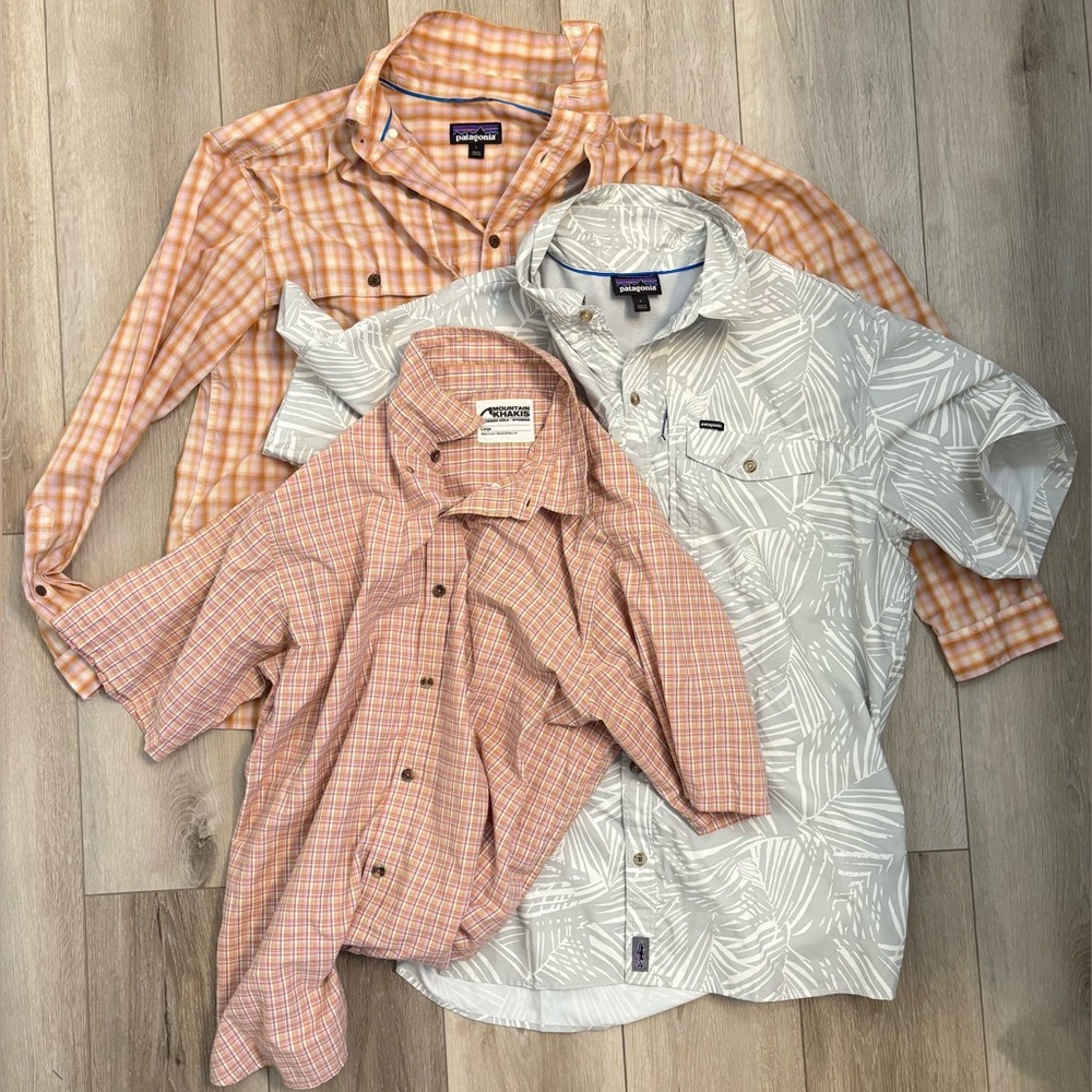 Sz L Patagonia and Mountain Khakis button ups with Round-house Sz L tee freebie